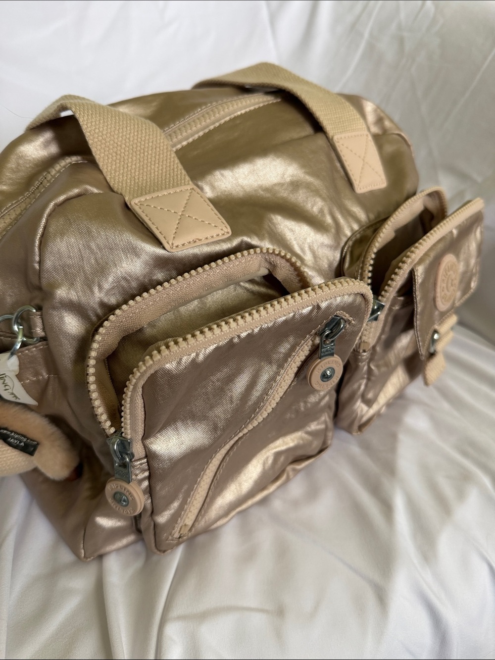 Kipling Metallic Rose Gold Shoulder Bag with Front Pockets - Picture 3 of 5